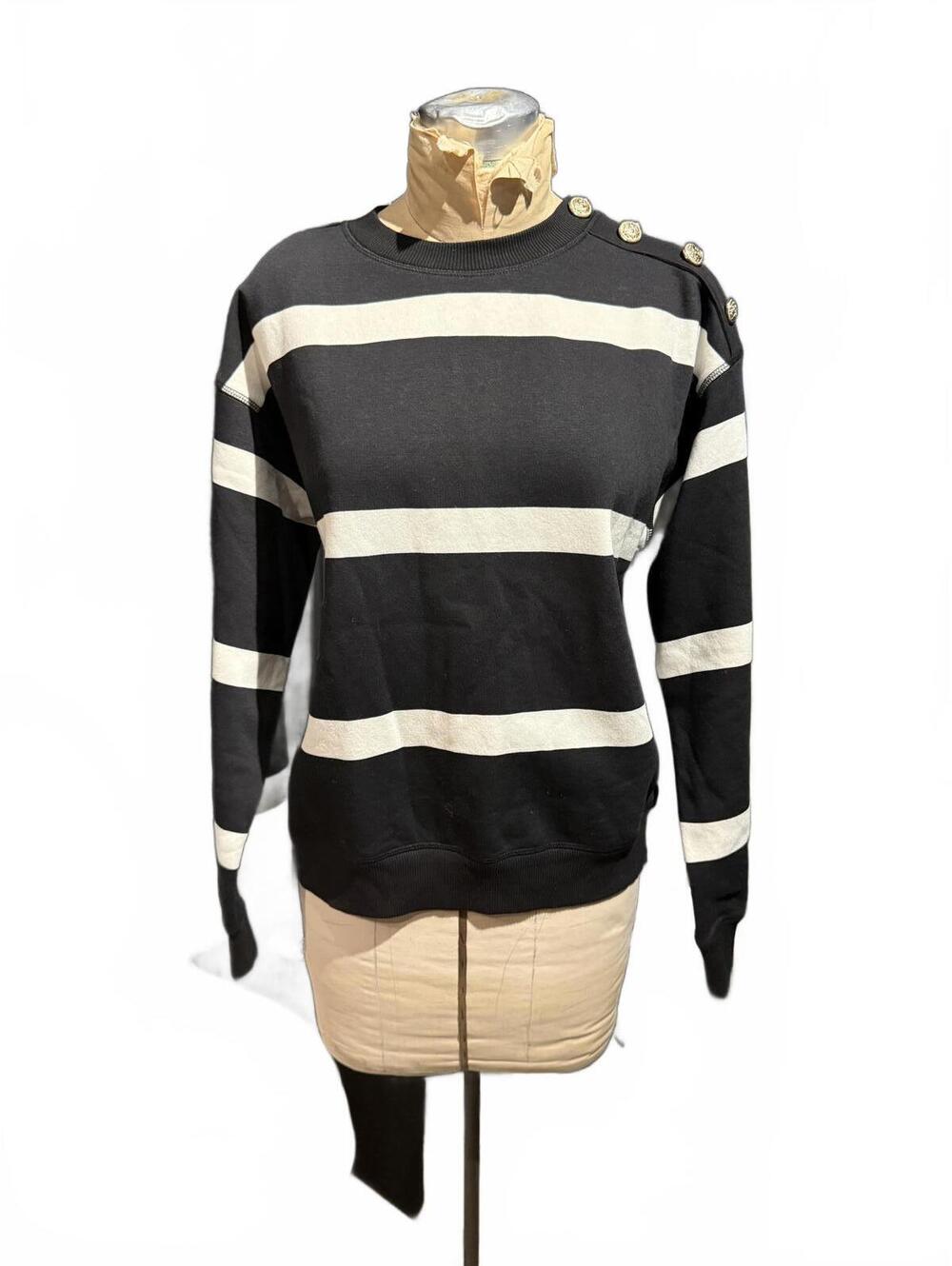 H&M Black and White Striped Sweater with Shoulder Buttons